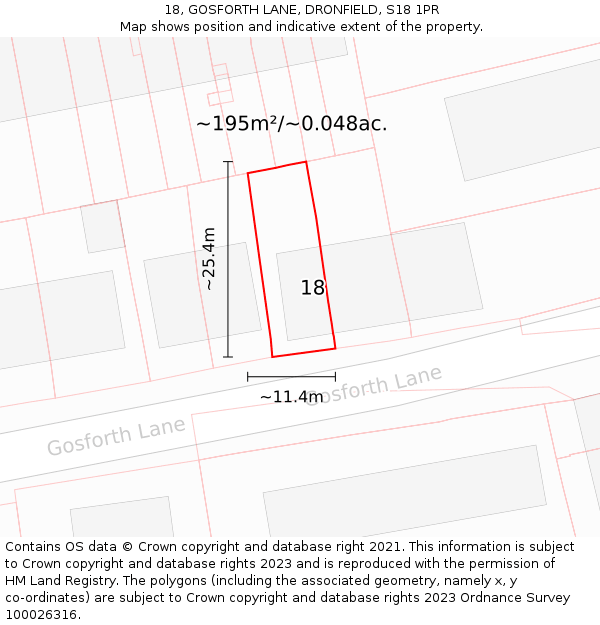 18, GOSFORTH LANE, DRONFIELD, S18 1PR: Plot and title map