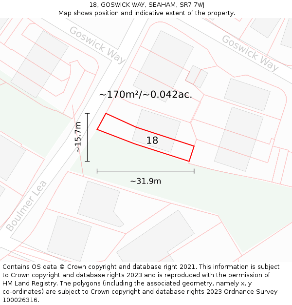 18, GOSWICK WAY, SEAHAM, SR7 7WJ: Plot and title map