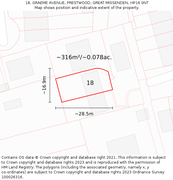 18, GRAEME AVENUE, PRESTWOOD, GREAT MISSENDEN, HP16 0NT: Plot and title map