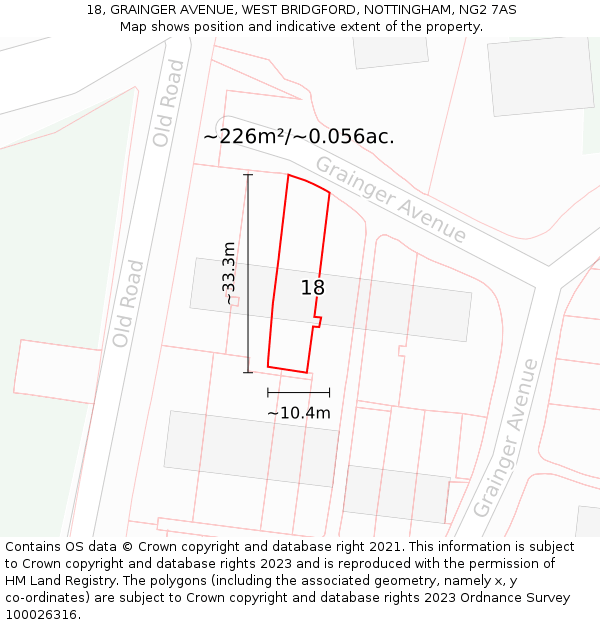 18, GRAINGER AVENUE, WEST BRIDGFORD, NOTTINGHAM, NG2 7AS: Plot and title map