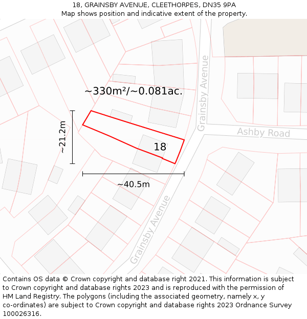 18, GRAINSBY AVENUE, CLEETHORPES, DN35 9PA: Plot and title map