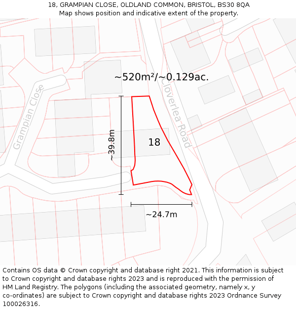 18, GRAMPIAN CLOSE, OLDLAND COMMON, BRISTOL, BS30 8QA: Plot and title map