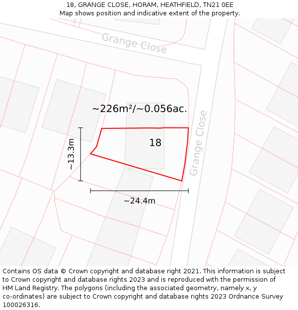 18, GRANGE CLOSE, HORAM, HEATHFIELD, TN21 0EE: Plot and title map