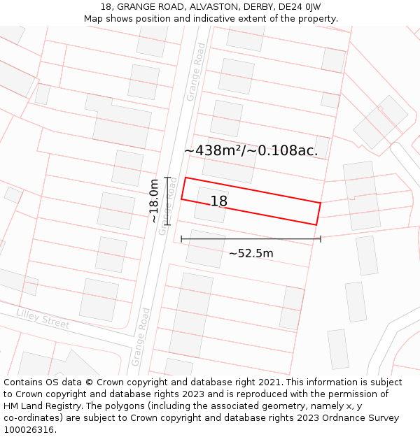 18, GRANGE ROAD, ALVASTON, DERBY, DE24 0JW: Plot and title map