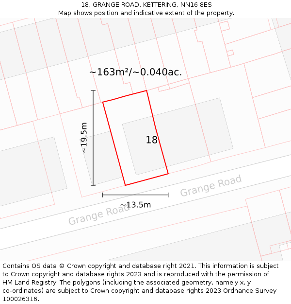 18, GRANGE ROAD, KETTERING, NN16 8ES: Plot and title map