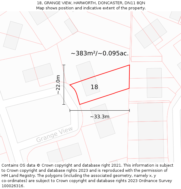 18, GRANGE VIEW, HARWORTH, DONCASTER, DN11 8QN: Plot and title map