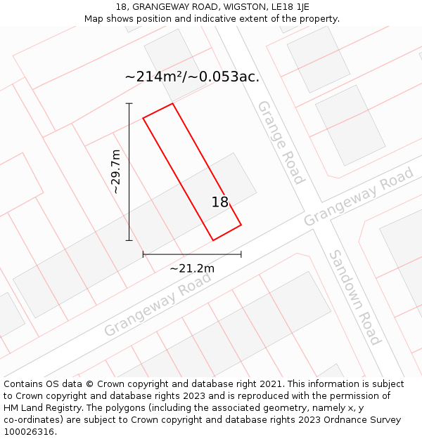 18, GRANGEWAY ROAD, WIGSTON, LE18 1JE: Plot and title map