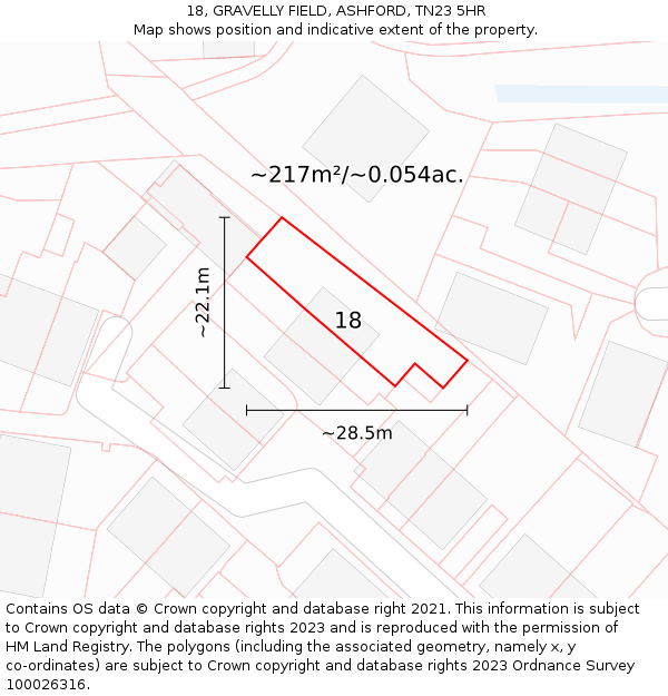 18, GRAVELLY FIELD, ASHFORD, TN23 5HR: Plot and title map