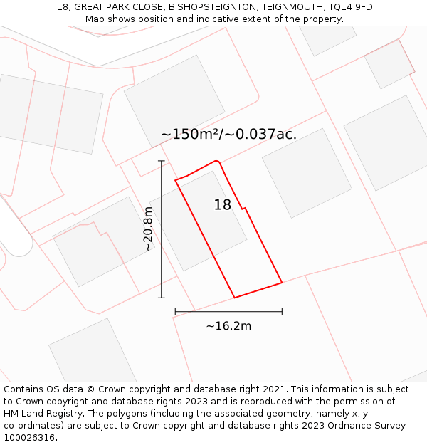 18, GREAT PARK CLOSE, BISHOPSTEIGNTON, TEIGNMOUTH, TQ14 9FD: Plot and title map