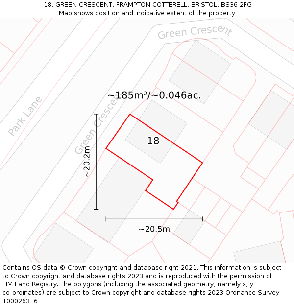 18, GREEN CRESCENT, FRAMPTON COTTERELL, BRISTOL, BS36 2FG: Plot and title map