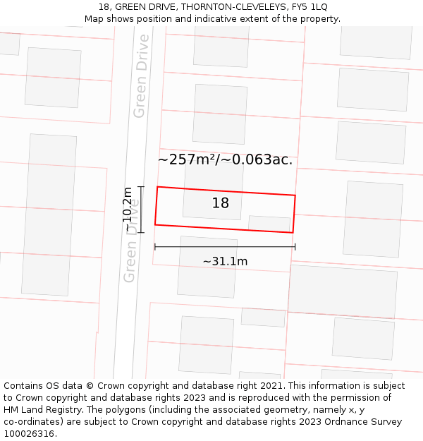 18, GREEN DRIVE, THORNTON-CLEVELEYS, FY5 1LQ: Plot and title map