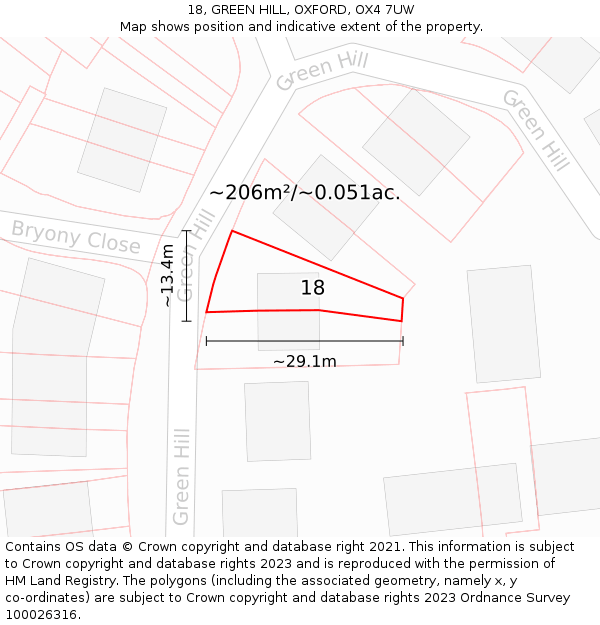 18, GREEN HILL, OXFORD, OX4 7UW: Plot and title map