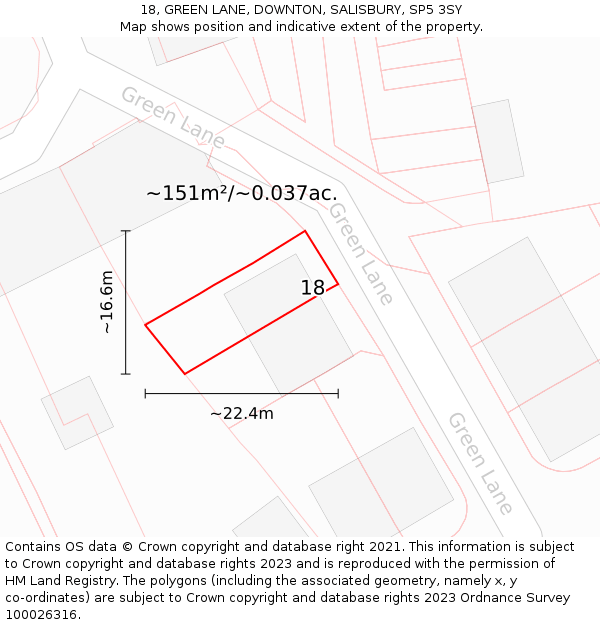 18, GREEN LANE, DOWNTON, SALISBURY, SP5 3SY: Plot and title map