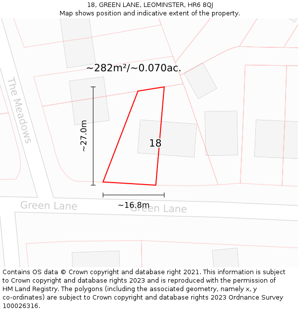 18, GREEN LANE, LEOMINSTER, HR6 8QJ: Plot and title map