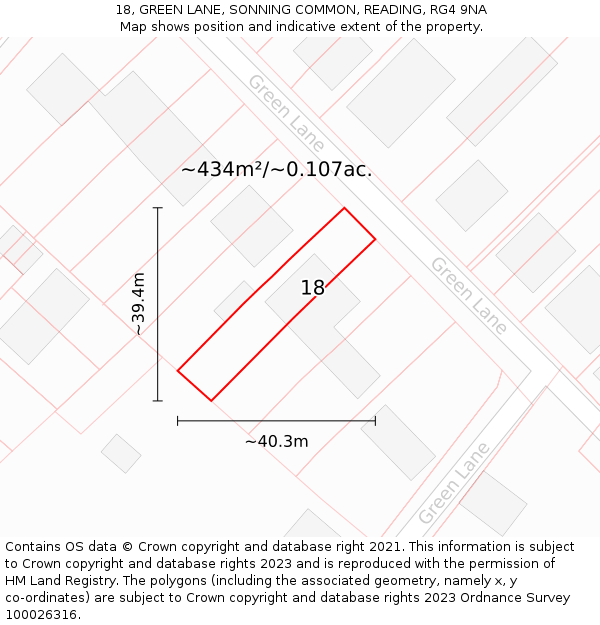 18, GREEN LANE, SONNING COMMON, READING, RG4 9NA: Plot and title map