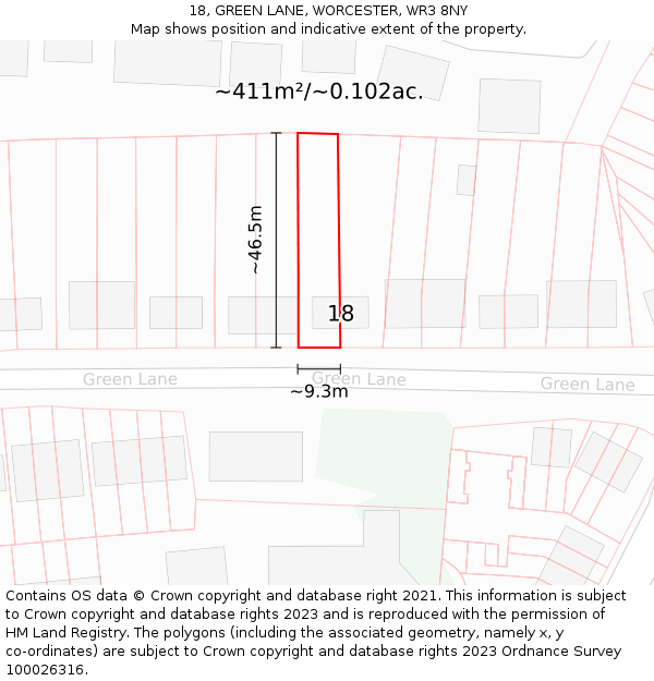 18, GREEN LANE, WORCESTER, WR3 8NY: Plot and title map