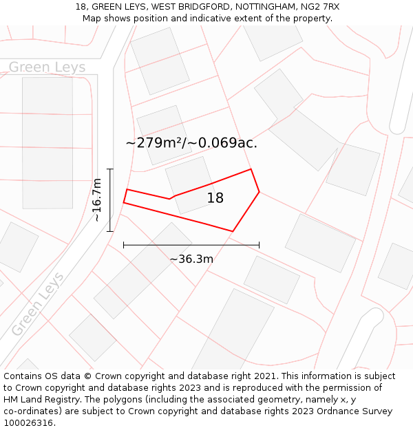 18, GREEN LEYS, WEST BRIDGFORD, NOTTINGHAM, NG2 7RX: Plot and title map