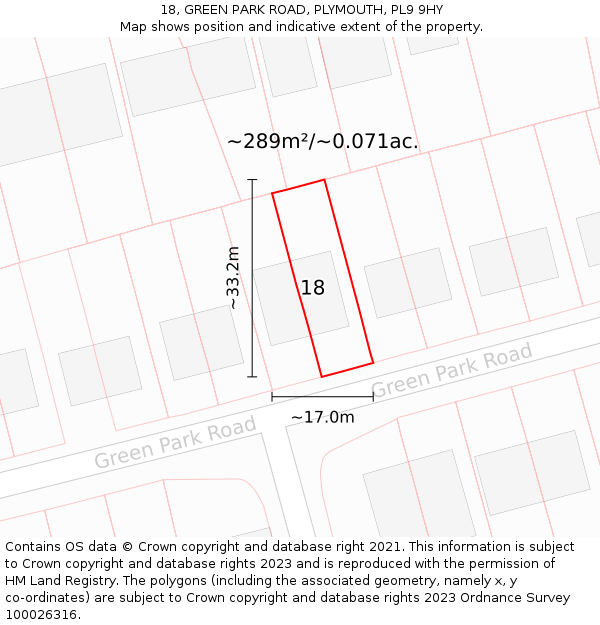 18, GREEN PARK ROAD, PLYMOUTH, PL9 9HY: Plot and title map