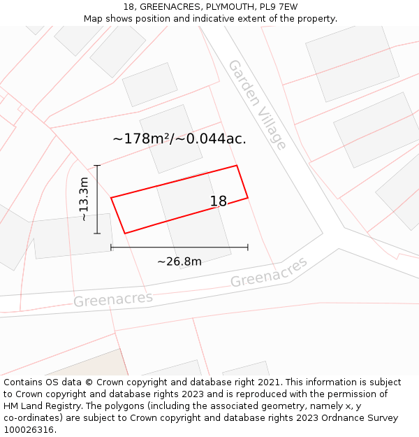 18, GREENACRES, PLYMOUTH, PL9 7EW: Plot and title map