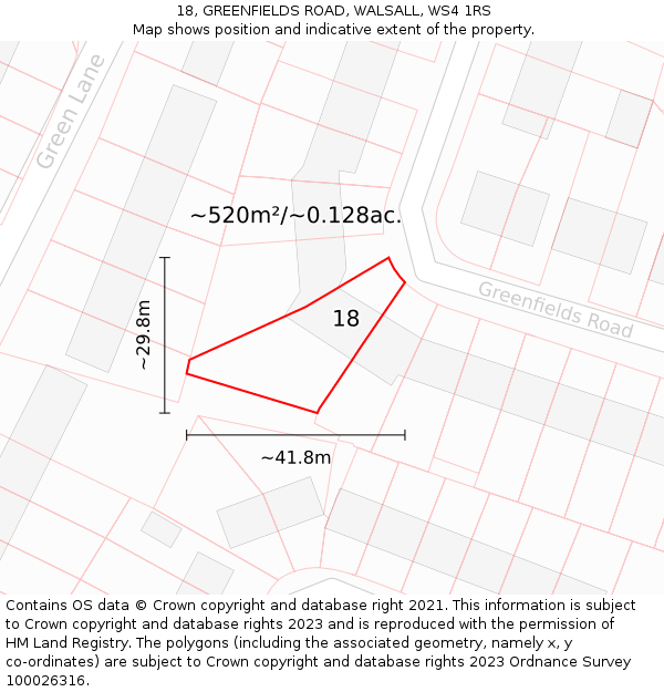 18, GREENFIELDS ROAD, WALSALL, WS4 1RS: Plot and title map