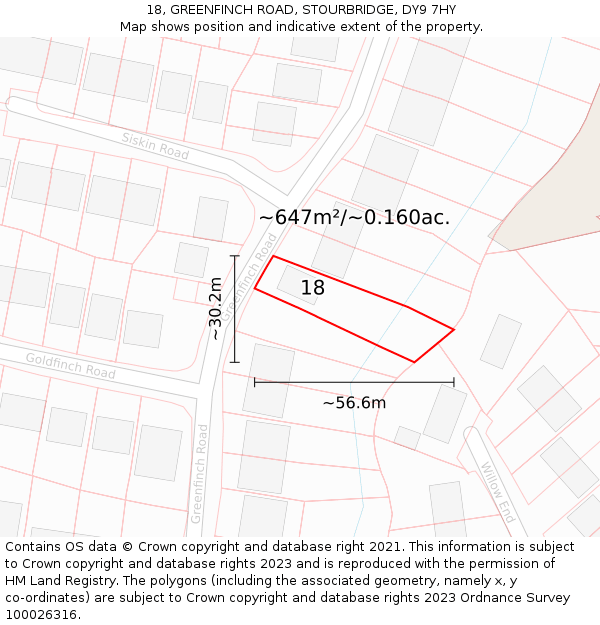 18, GREENFINCH ROAD, STOURBRIDGE, DY9 7HY: Plot and title map