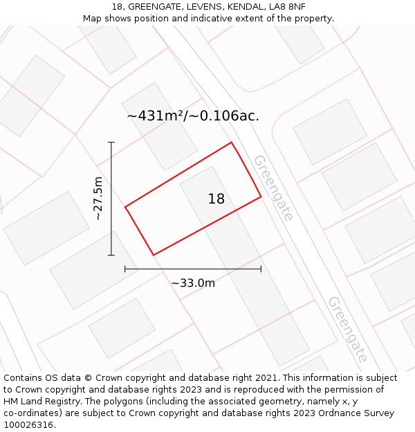 18, GREENGATE, LEVENS, KENDAL, LA8 8NF: Plot and title map