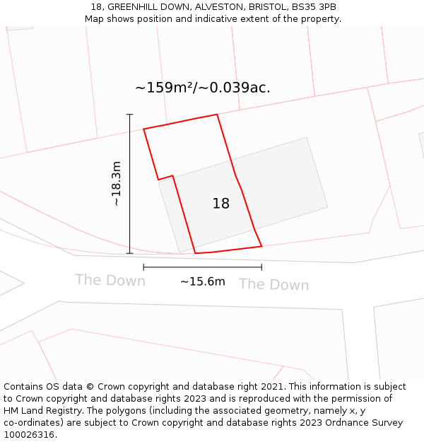 18, GREENHILL DOWN, ALVESTON, BRISTOL, BS35 3PB: Plot and title map