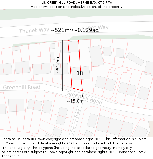 18, GREENHILL ROAD, HERNE BAY, CT6 7PW: Plot and title map