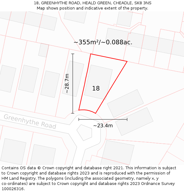 18, GREENHYTHE ROAD, HEALD GREEN, CHEADLE, SK8 3NS: Plot and title map