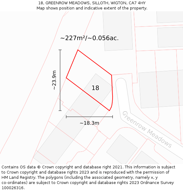 18, GREENROW MEADOWS, SILLOTH, WIGTON, CA7 4HY: Plot and title map