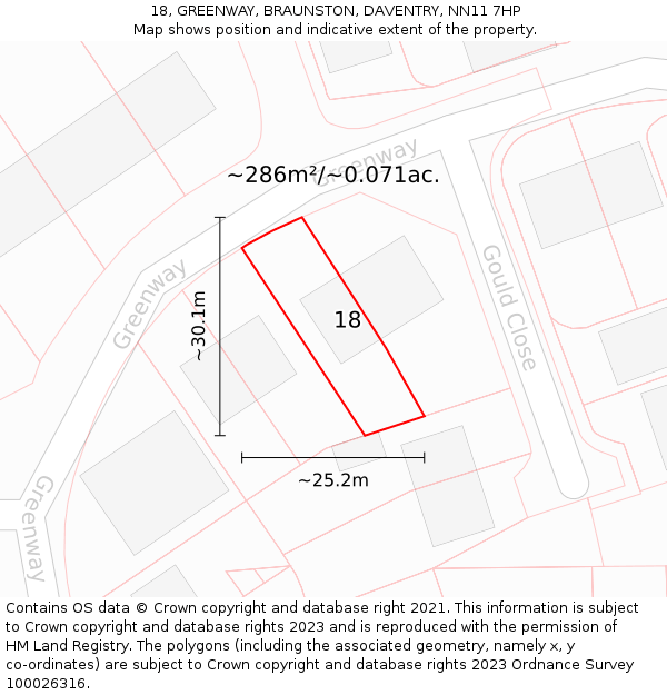 18, GREENWAY, BRAUNSTON, DAVENTRY, NN11 7HP: Plot and title map