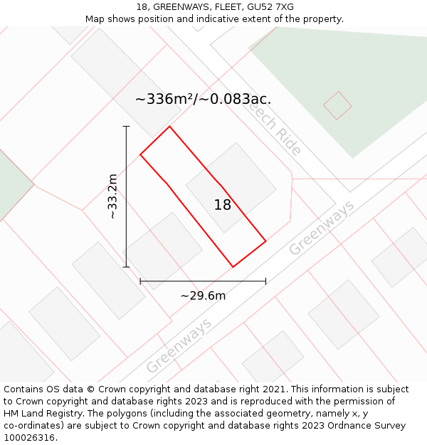 18, GREENWAYS, FLEET, GU52 7XG: Plot and title map