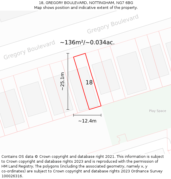 18, GREGORY BOULEVARD, NOTTINGHAM, NG7 6BG: Plot and title map