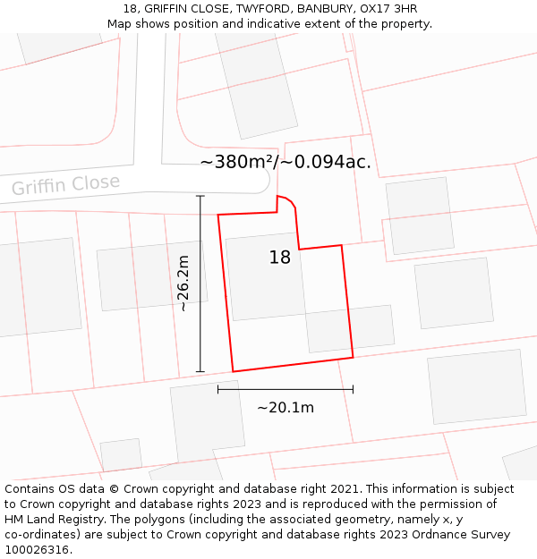 18, GRIFFIN CLOSE, TWYFORD, BANBURY, OX17 3HR: Plot and title map