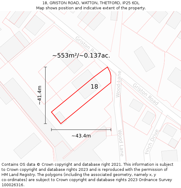 18, GRISTON ROAD, WATTON, THETFORD, IP25 6DL: Plot and title map