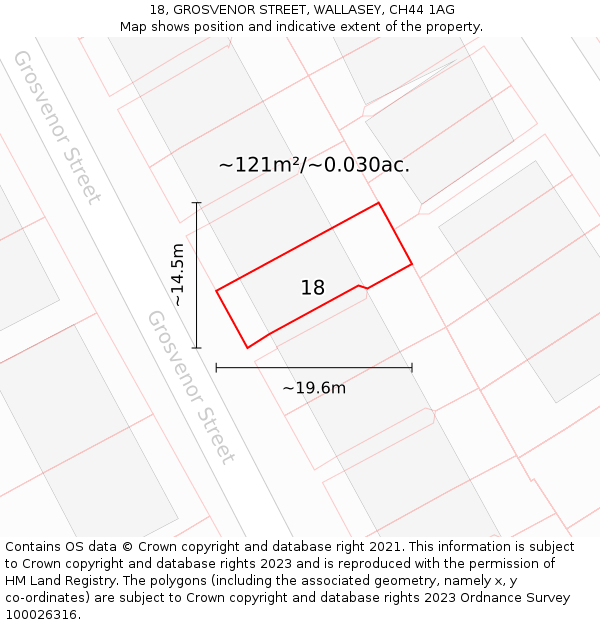 18, GROSVENOR STREET, WALLASEY, CH44 1AG: Plot and title map