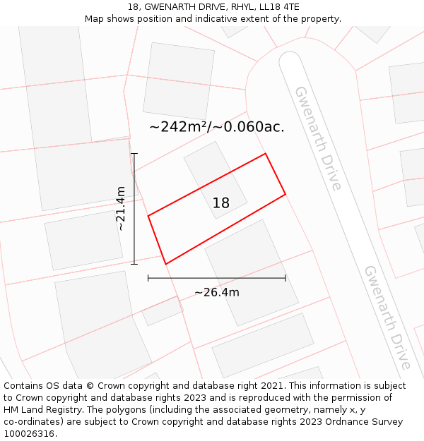 18, GWENARTH DRIVE, RHYL, LL18 4TE: Plot and title map