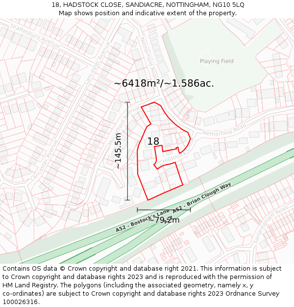 18, HADSTOCK CLOSE, SANDIACRE, NOTTINGHAM, NG10 5LQ: Plot and title map