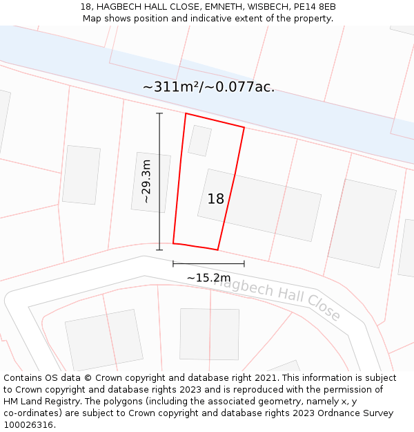 18, HAGBECH HALL CLOSE, EMNETH, WISBECH, PE14 8EB: Plot and title map