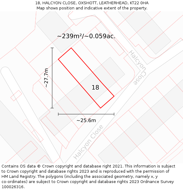 18, HALCYON CLOSE, OXSHOTT, LEATHERHEAD, KT22 0HA: Plot and title map