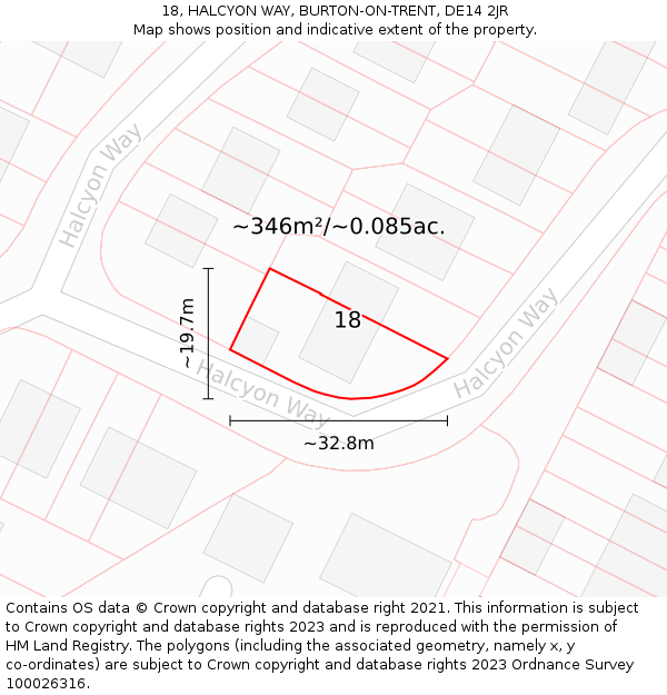 18, HALCYON WAY, BURTON-ON-TRENT, DE14 2JR: Plot and title map