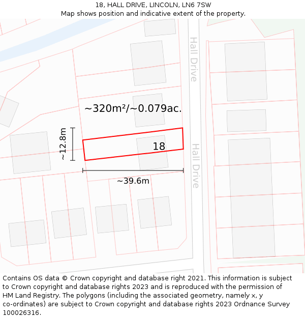 18, HALL DRIVE, LINCOLN, LN6 7SW: Plot and title map