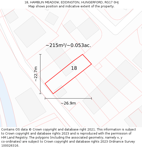 18, HAMBLIN MEADOW, EDDINGTON, HUNGERFORD, RG17 0HJ: Plot and title map