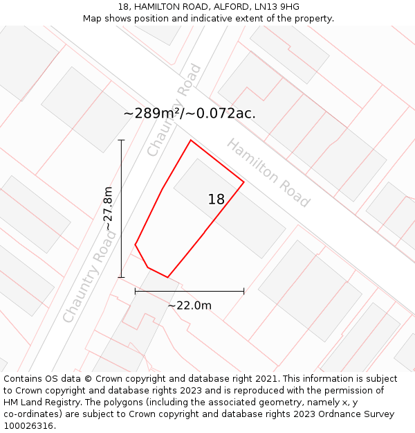 18, HAMILTON ROAD, ALFORD, LN13 9HG: Plot and title map