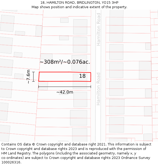 18, HAMILTON ROAD, BRIDLINGTON, YO15 3HP: Plot and title map