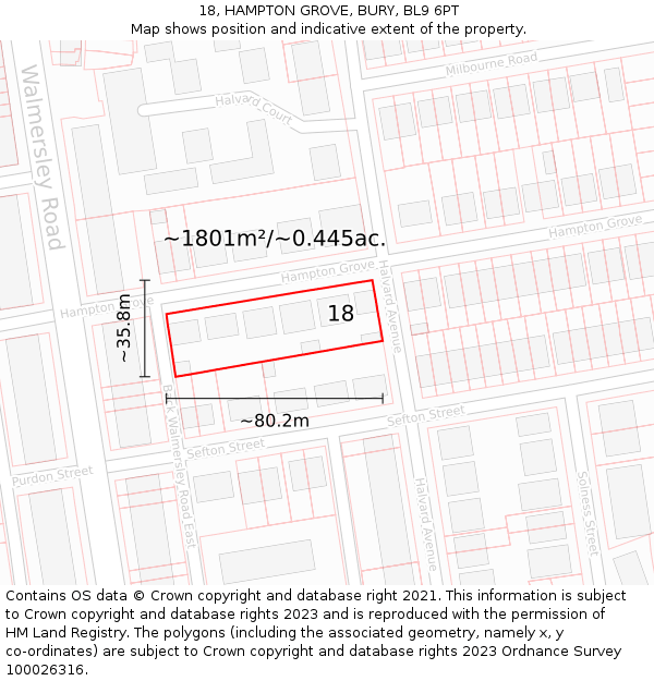 18, HAMPTON GROVE, BURY, BL9 6PT: Plot and title map