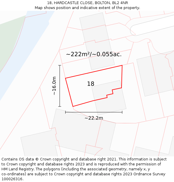 18, HARDCASTLE CLOSE, BOLTON, BL2 4NR: Plot and title map