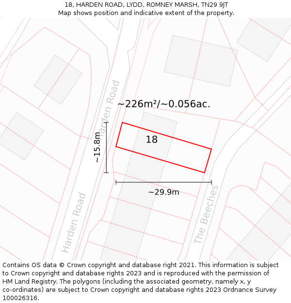 18, HARDEN ROAD, LYDD, ROMNEY MARSH, TN29 9JT: Plot and title map