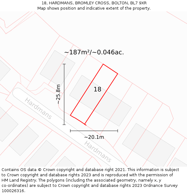 18, HARDMANS, BROMLEY CROSS, BOLTON, BL7 9XR: Plot and title map