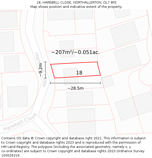 18, HAREBELL CLOSE, NORTHALLERTON, DL7 8FE: Plot and title map